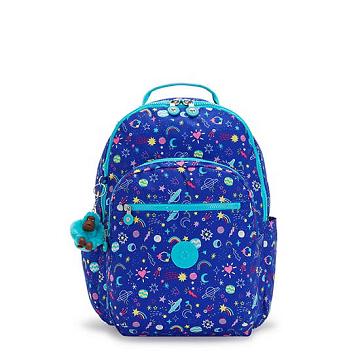 Kipling Seoul Large Printed 15" Backpack Laptop Táska Sötétkék | HU 1664BE